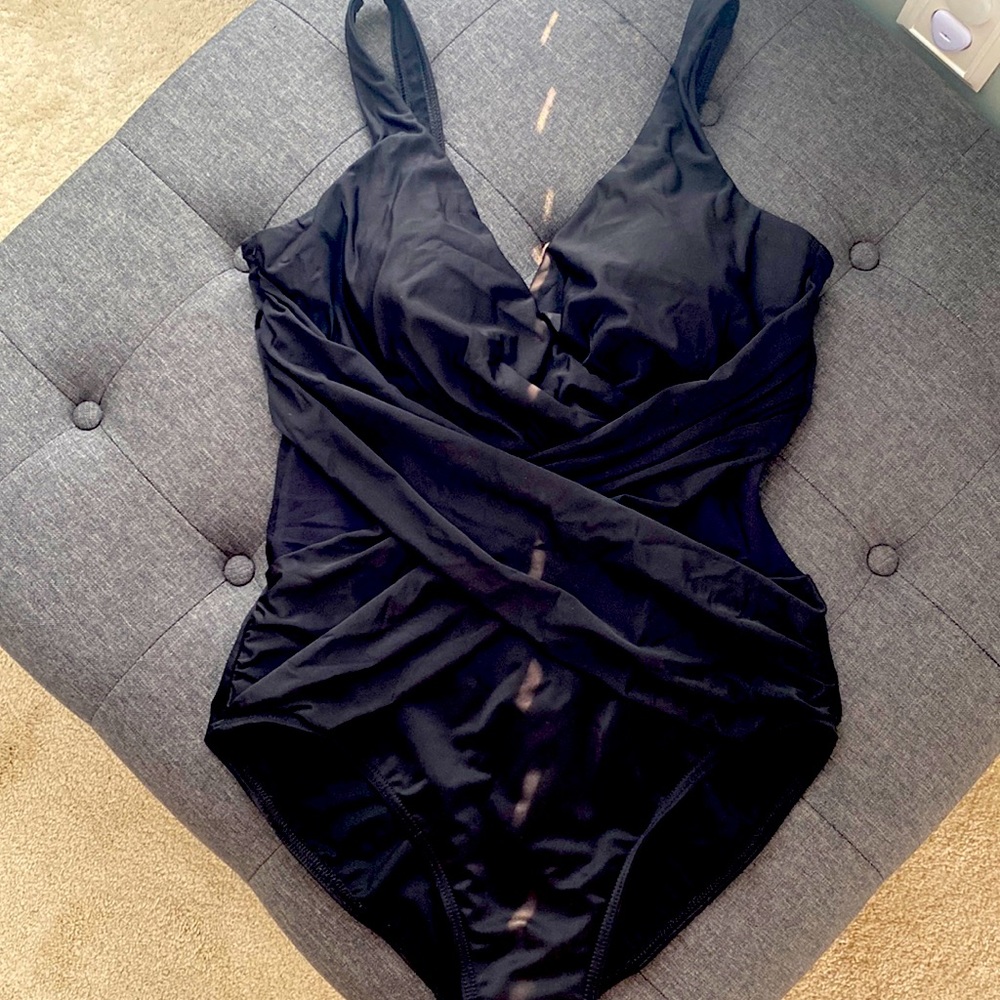 Miraclesuit Crossover With Mesh One Piece Swimsuit in black